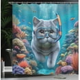 thumbnail image 3 of Ambesonne Nautical Shower Curtain, Diver Cat in the Ocean, 69"Wx75"L, Turquoise Multicolor, 3 of 4