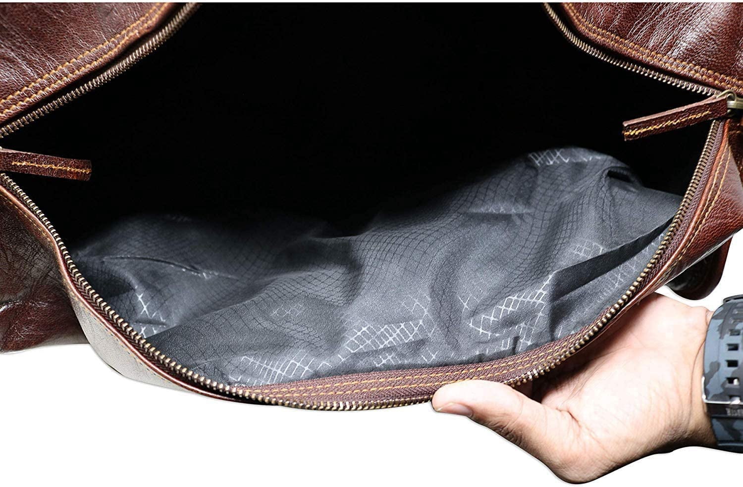 Jaald 24" Leather Duffle Bag Weekender Travel Luggage Carry On Gifts for Men Women Sports Gym Overnight Bag Adventure HIking Gear
