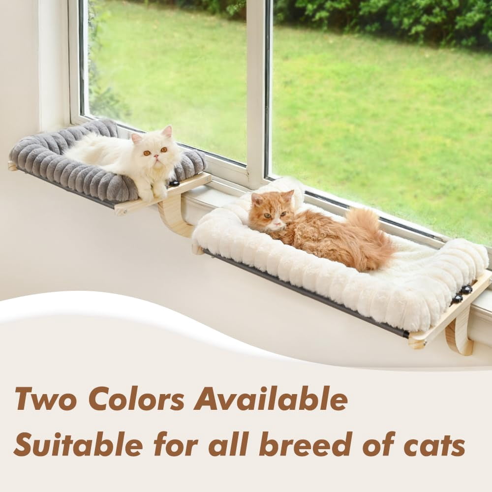 Cloud-soft Cat Window Sill Perch With Zipper Designed Cushioned Bed  Supportive Seat Solid Wood & Sturdy Metal Frame Pet Hammock For Large Cats (medium Gray)