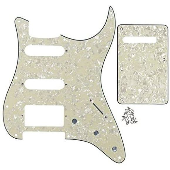 IKN 4Ply Aged Pearl Strat HSS Pickguard Scratch Plate Guitar BackPlate Set for Standard Strat Modern Style Guitar Part