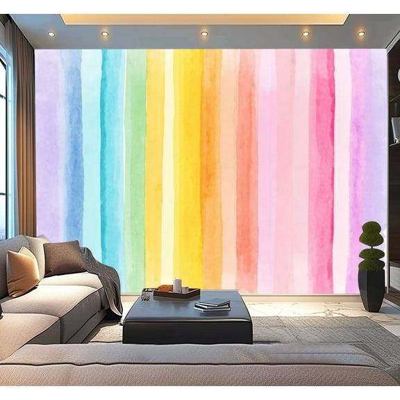 Peel and Stick Wallpaper Watercolor rainbow brush stripes Paintbrush lines Modern Art Wall Mural Decor Self Adhesive and Removable 100in x 144in