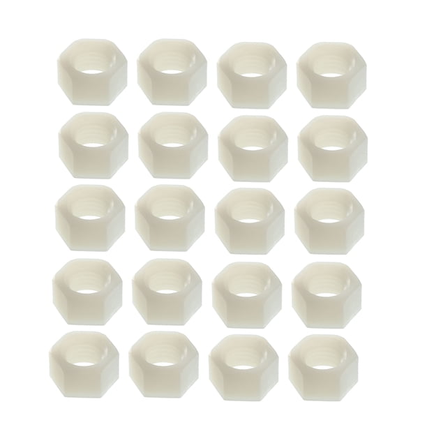 20pcs Tuerca hexagonal, Métrico M10x1.25mm Tuercas hexagonales de nylon blancas