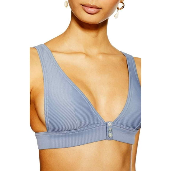 TOPSHOP Haut de Bikini Triangle à Côtes et Boutons Mauve Clair (6)