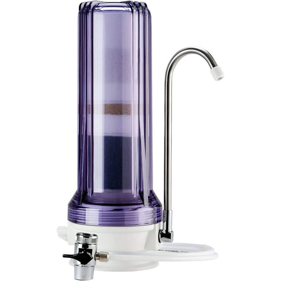 iSpring CT10-CL Multi-Stage Countertop Filter System for Drinking Water, Water Filter with Versatile Faucet Adapter, Clear