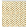 thumbnail image 3 of Flip Flop Shower Curtain, Traditional Japanese Footwear Striped Slippers Repetitive Pattern, Fabric Bathroom Set with Hooks, 69W X 84L Inches Extra Long, Orange Pale Pink and Khaki, by Ambesonne, 3 of 3