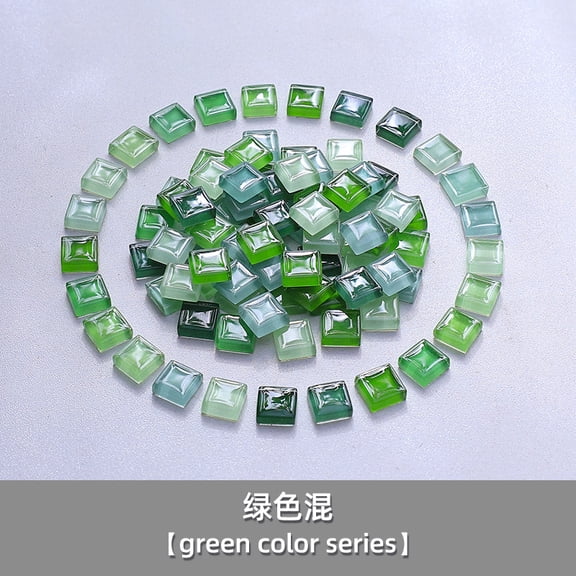 Zhuge 200 Pcs Mixed Color 1×1cm Square Laser-Cut Crystal Glass Mosaic Tiles, DIY Creative Art Craft Materials for Home Decor & Art Projects, Green Series
