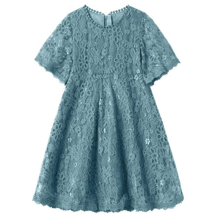 

Niyage Girls Lace Dress Toddler Little Bell Half Sleeve Princess Party Flower Girl s Dresses Dusty Blue 80