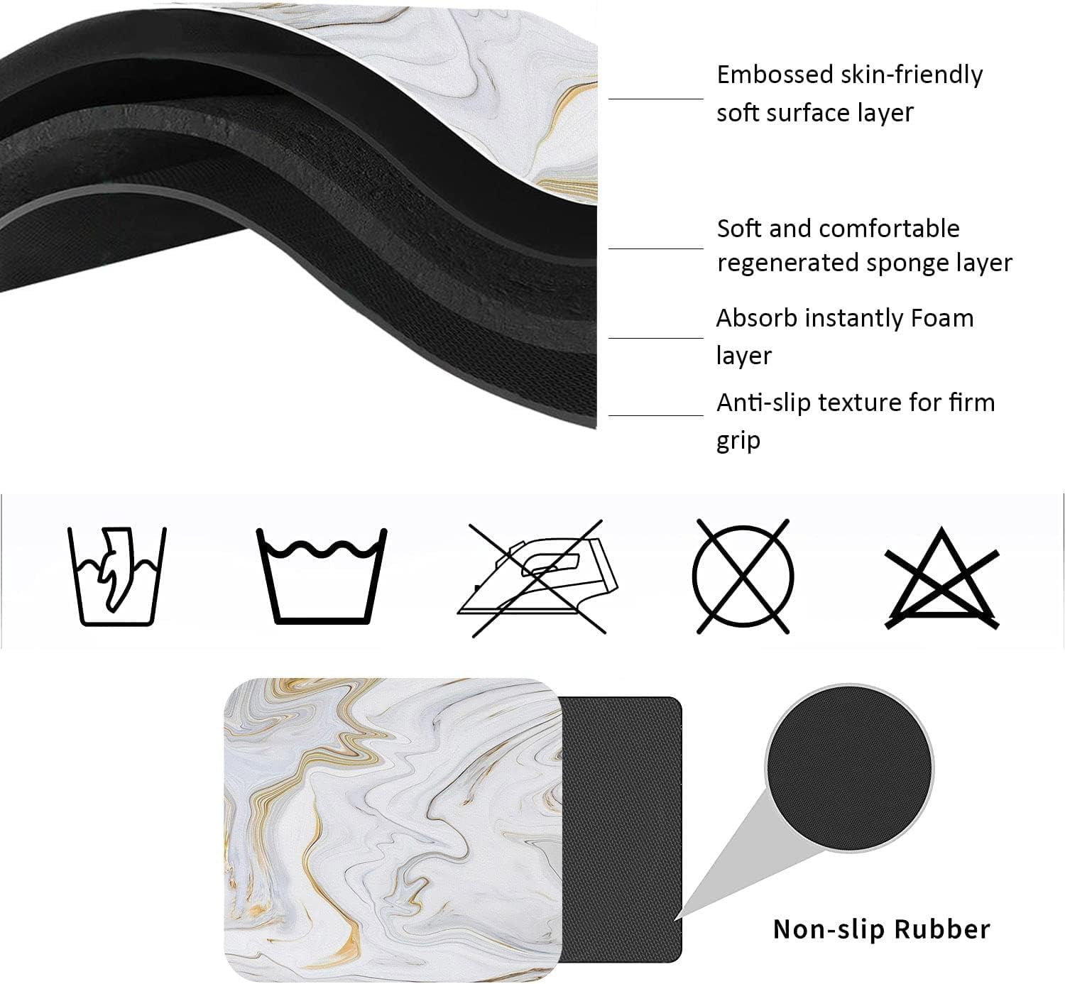 Washable Rubber Swirl Marble Dish Drying Mats For Kitchen Counter Home Large Coffee Bar Pad Accessories And Decor For Utensils Stemware 16''''x18''''