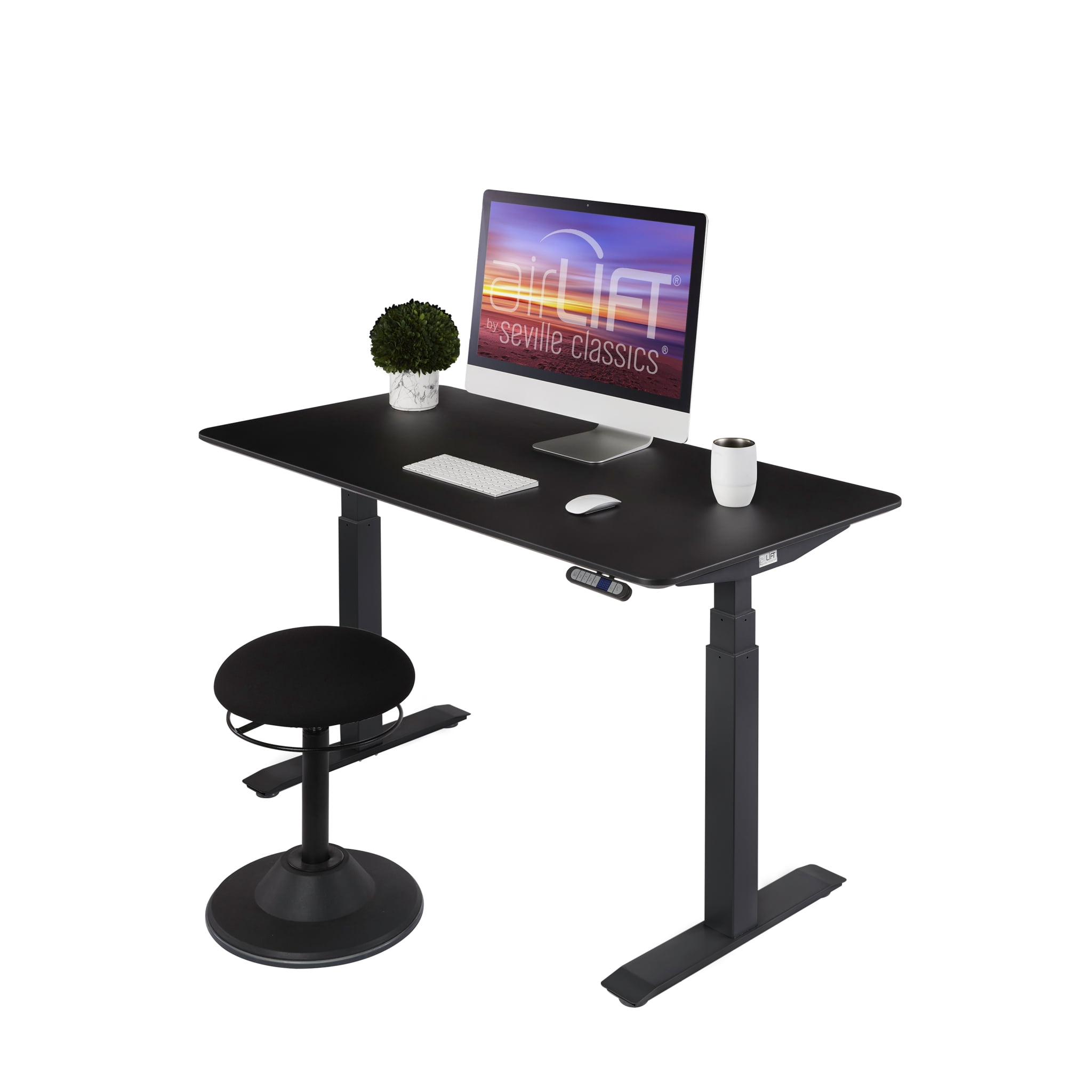 Seville Classics AIRLIFT S3 Electric Height-Adjustable Standing Desk with Ergo Table Top with Beveled Bottom Edges, 54" x 30"