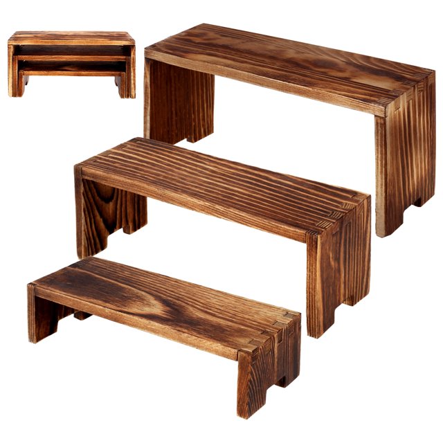 3 soportes de exhibición de madera rectangulares de pino, apilables, para tartas, decorativos, organizadores para flores, postres, cupcakes y muñecas.
