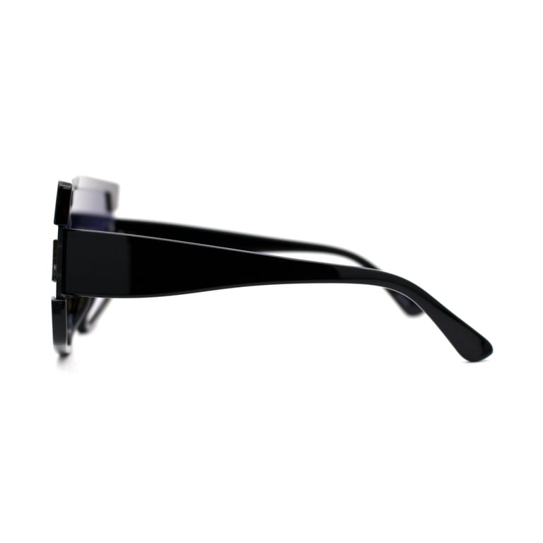 Womens 80s Flat Top Thick Plastic Shield Sunglasses Black 