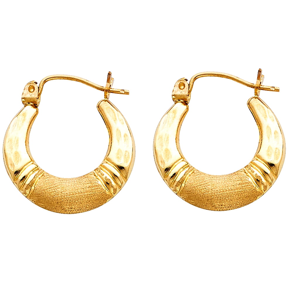 Womens Solid 14K Yellow Gold 1.0mm Diamond Cut Hoop Earrings