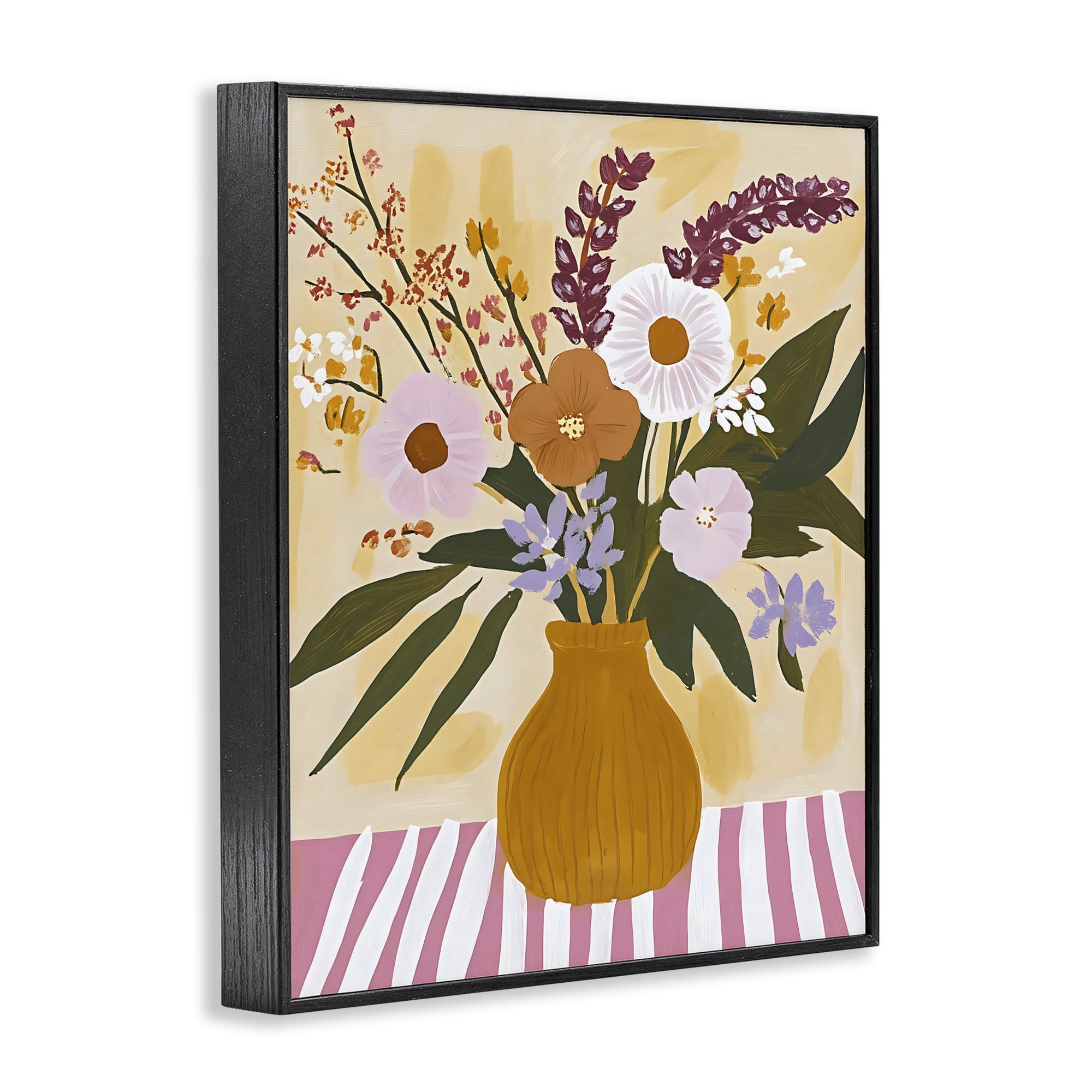 Stupell Industries Boho Flowers on Pink Stripes Black Framed Giclee Art, design by Creative Studio