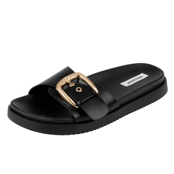 Sandalias de piso Exterior Piel vegana Color Negro Para Mujer De RBCOLLECTION
