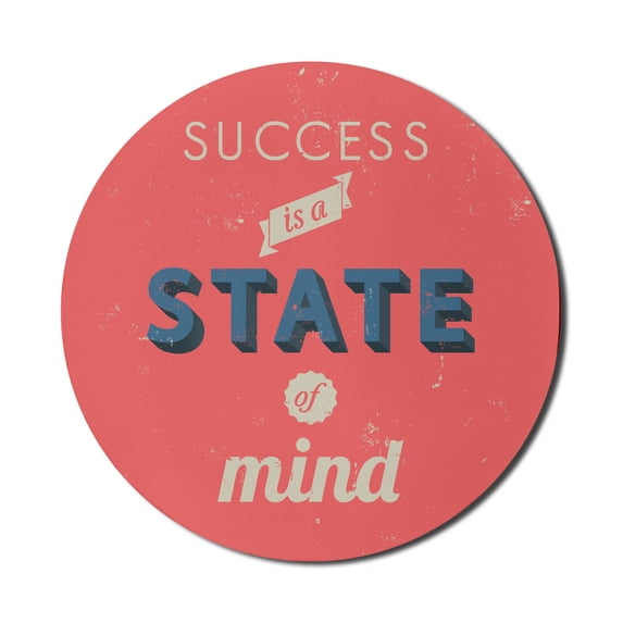 Saying Mouse Pad for Computers, Success is a State of Mind in Retro Style Theme Words Classic Print, Round Non-Slip Thick Rubber Modern Gaming Mousepad, 8" Round, Red Charcoal, by Ambesonne
