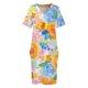 thumbnail image 4 of Vestido elegante con bolsillos sueltos y estampado de acuarela floral de color naranja brillante para embarazadas., 4 of 7