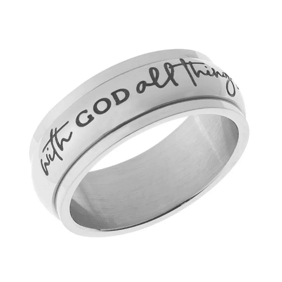 8mm Stainless Steel Women's Men's Inspirational Spinner Ring - with God All Things are Possible Matthew 19:26 Religious Ring Fashion Jewelry