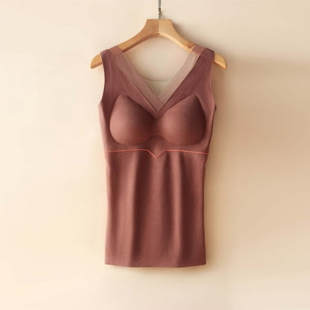 

Yoslce Thermal Underwear Thermal Tops For Women Women S Autumn And Winter Self-Heating Warm And Non-Marking Plus Velvet Inner Bottoming Cold-Proof One-Piece Underwear Thermal Vest
