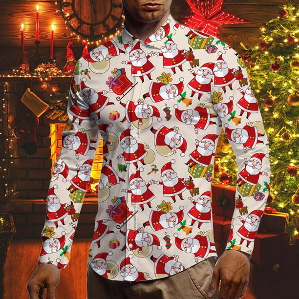 Mens Shirts Clearance Long Sleeve Men's Christmas Printed Shirt Long Sleeve  Men's Casual Trendy Versatile Top Je Xxl