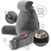 Nestl Reading Pillow, Extra Large Bed Rest Back Pillow with Arms For Bed, Premium Shredded Memory Foam Backrest Pillows, Detachable Neck Roll & Lumbar Back Support Pillow, Gray