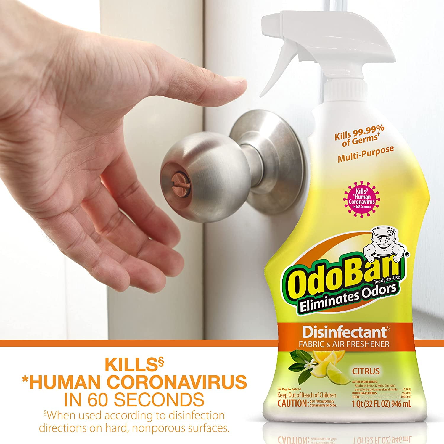 OdoBan Ready-to-Use Disinfectant and Odor Eliminator, 32 Ounce Spray Bottle, Citrus Scent