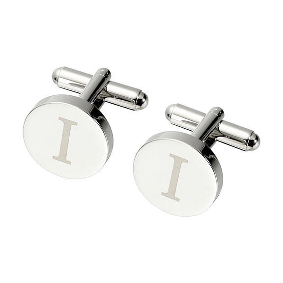 Uxcell Initial Cufflinks, Classic Alphabet Letter I Copper Round Men Cuff Links 26 Letters A-Z for Men Father Husband Weddings Gift Business Birthday, Silver