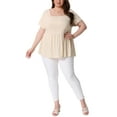 thumbnail image 4 of Agnes Orinda Women's Plus Size St. Patrick's Day Rib Shirts Solid Peplum Tops Square Neck Babydoll Clothes Blouses 3X Beige, 4 of 6