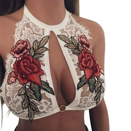 XINSHIDE Miley Halter Lace Bralette For Women Unpadded And Unlined Wireless High Neck Bra Adjustable Keyhole Lingerie Underwear Women