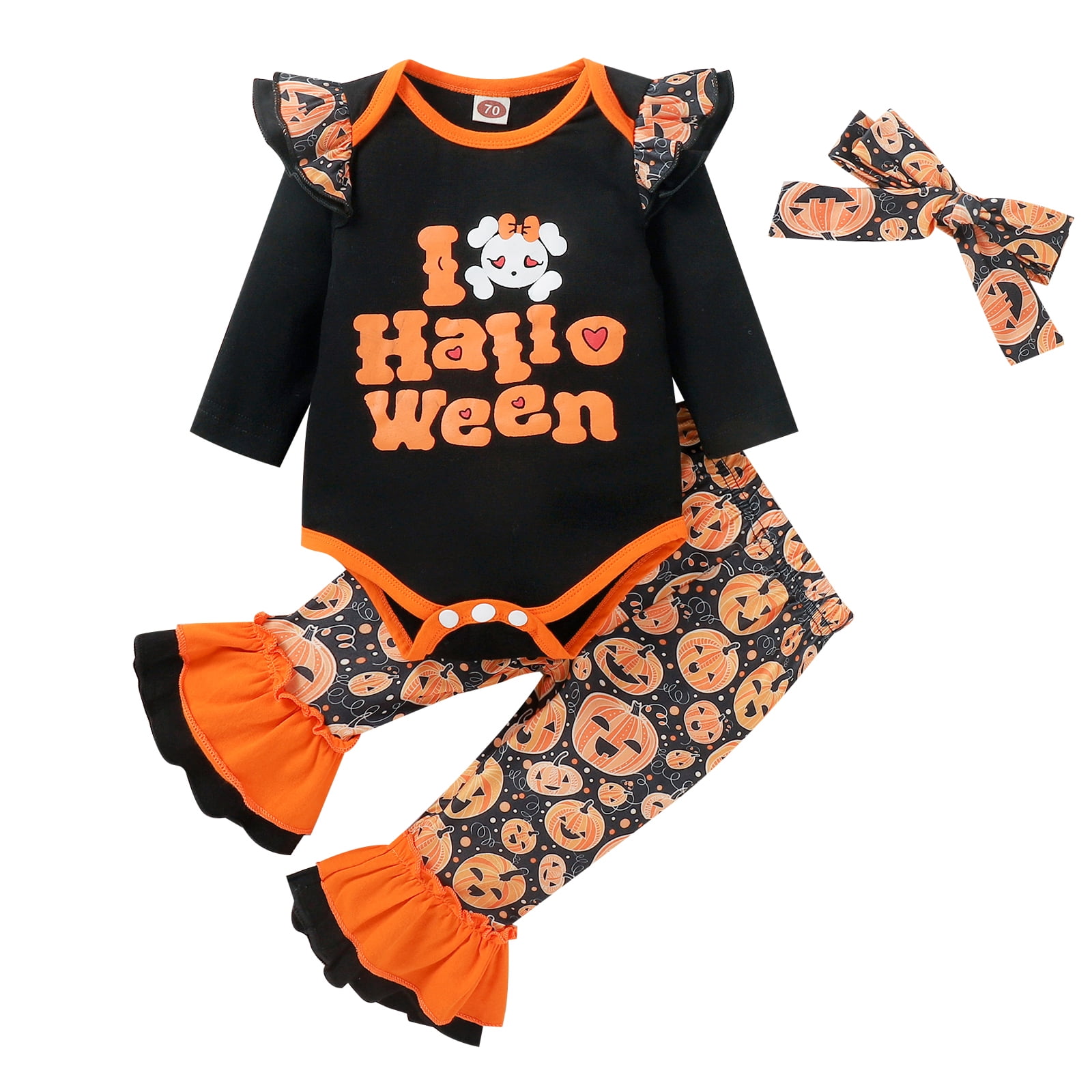 Baby Girl Long Sleeve Jumpsuit USA Flag Pumpkin Halloween Baby Clothes 