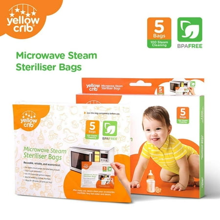 Microwave Steam Sterilizer Bag (5 Pcs) - 100% Durable Steam Bags for Baby Bottles, Soothers, Teethers & Training