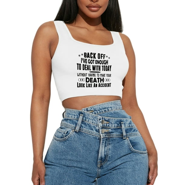 Sexy Dance Women T Shirts Sleeveless Summer Crop Top Square Neck Cropped Tank  Tops Sexy Pullover Letter Print Tee White XL 