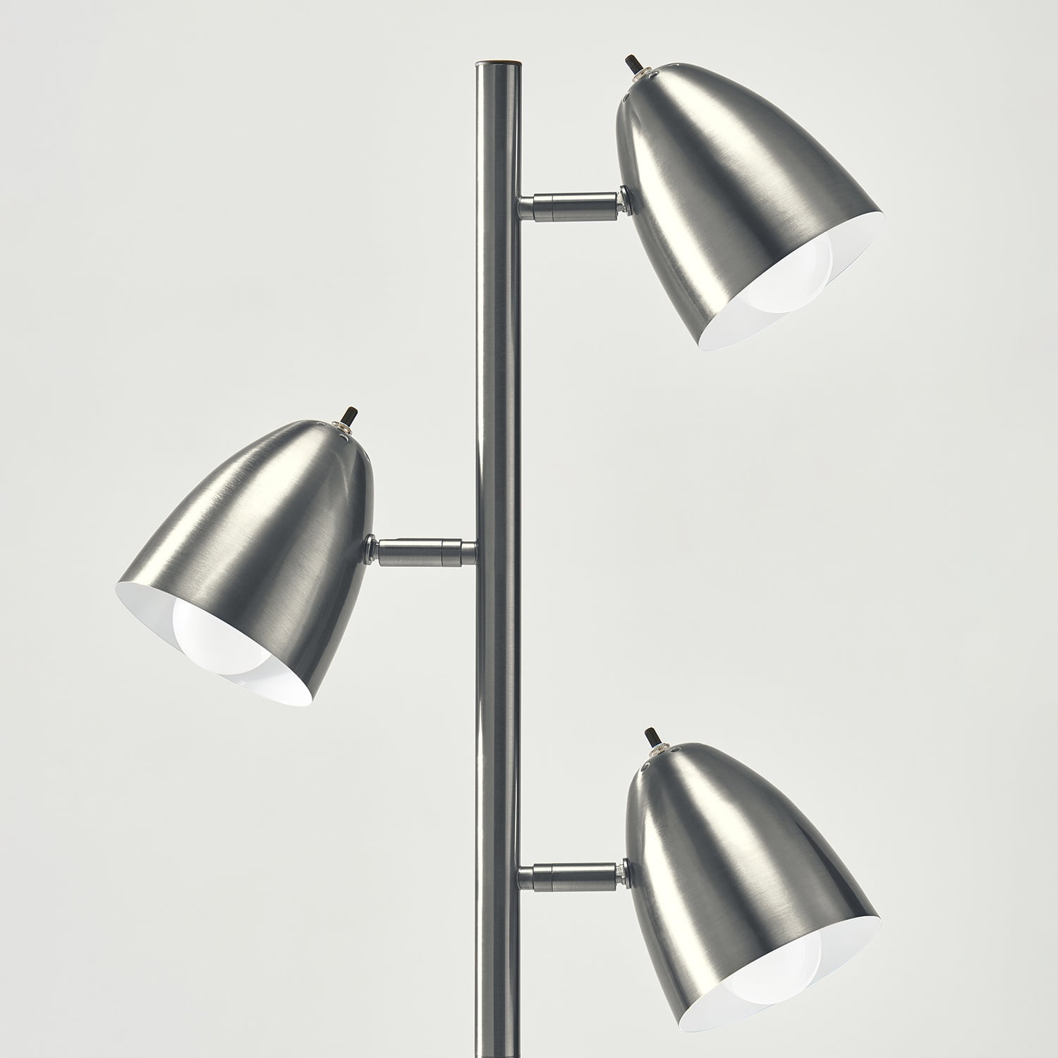 Brightech Jacob 64" Modern 3-Light LED Floor Lamp with Metal Cone Shades and 3 Adjustable Heads - Brushed Nickel