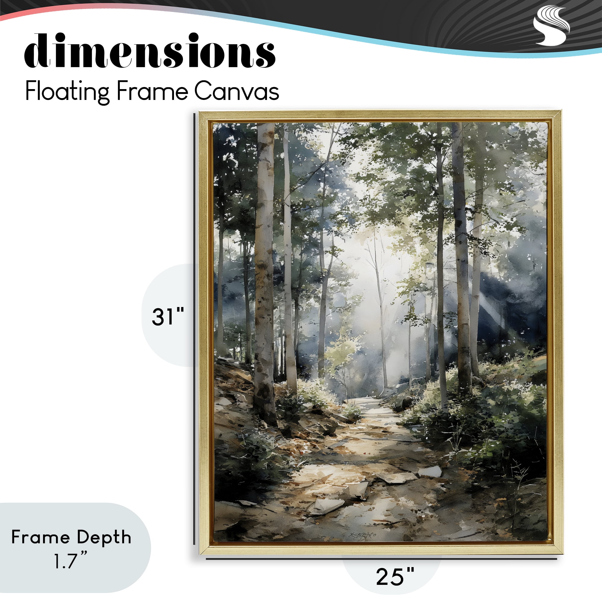 Stupell Industries Through The Woods Pathway Gold Framed Floater Canvas Wall Art, design by Franklyn Gregory