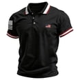 thumbnail image 2 of Men's Patriotic Striped Polo Shirt with Dual American Flag Embroidery and Contrast Collar Featuring Short Sleeve Turn-Down Collar Black XL, 2 of 4