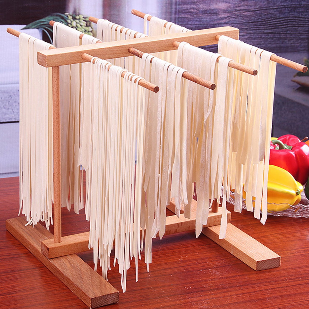 Wooden Pasta Drying Rack ,Pasta Making Accessories with 12 Bars, Spaghetti  Noodle Dryer Stand for Cooking 