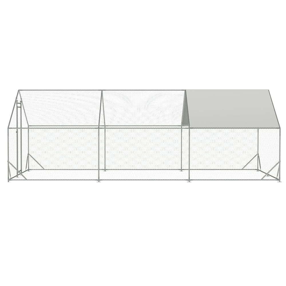 Large Metal Chicken Coop Walk-in Poultry Cage with Water-Resident and Anti-UV Cover Duck Rabbit Cat House Outdoor Chicken Run Pen with Spire Shaped Cage
