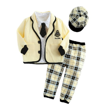 

Bilo Baby Boy Yellow Jacket Shirt Pants Tie and Hat 5-pc Set (6-12 Months)