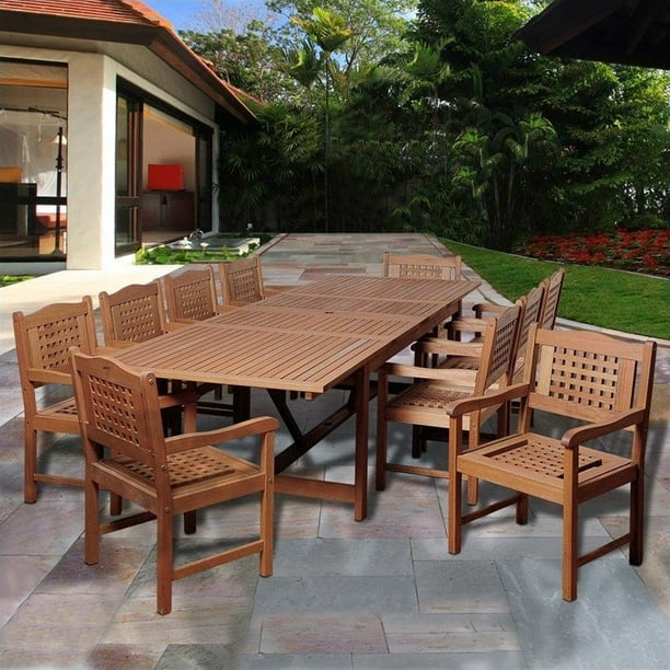 Deangelo 11Piece Eucalyptus Extendable Rectangular Patio Dining Set