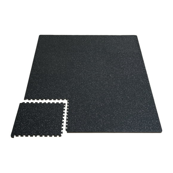 KFFKFF Gym Floor Tiles, 0.56 Inch Thickness, 6 Pieces, Rubber Surface and EVA Foam Core, Each Tile 24" x 24", Total Coverage 24 sq.ft, Connectable Exercise Mats for Home, Garage, Gym, Black & White