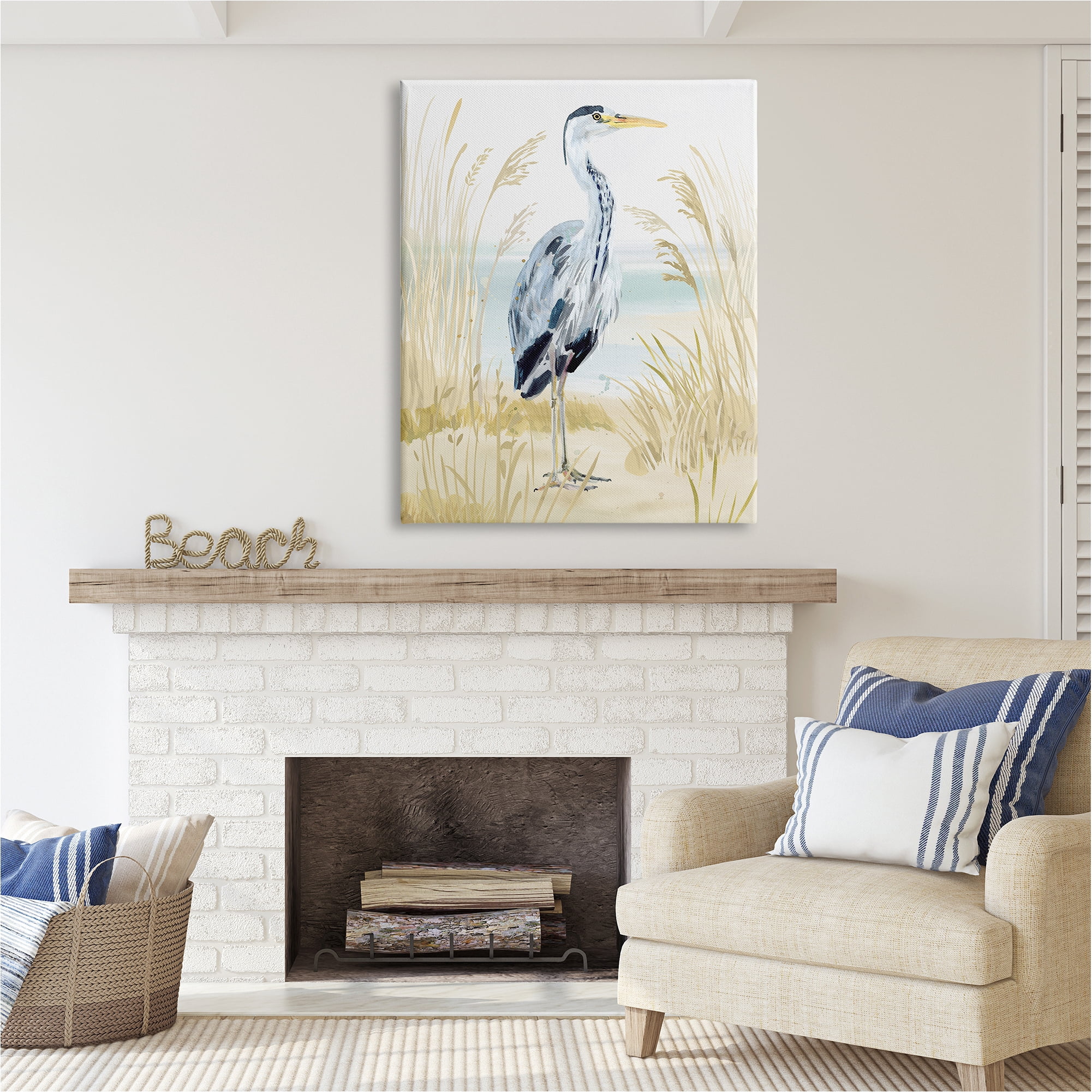 Stupell Industries Modern Heron on Beach Animals & Insects Painting Gallery Wrapped Canvas Art Print Wall Art, 36 x 48