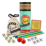 Happy Jack, Jacks Game with Ball Plus Pick Up Sticks, Retro Games,Vintage Toys,Jax Game,12 Pieces of Classic Gold and Silver Metal Jacks with 2 Sizes of Ball, Lab Tested Free from Lead and