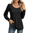 thumbnail image 3 of UVN Blouses for Women Pleated Long Sleeve Shirts Crew Neck Dressy Casual Tunic Tops, 3 of 9