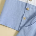 thumbnail image 5 of Toddler Baby Boys Summer Outfits Short Sleeved Stand Up Collar Cotton Linen Shirt + Shorts Set Summer Beach Suit, 5 of 7