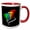 Red/White, variant on 3drose, Red, Blue, Green, Yellow Shapes. White Text Tornado, Black Background, 15oz Two-tone Black Mug