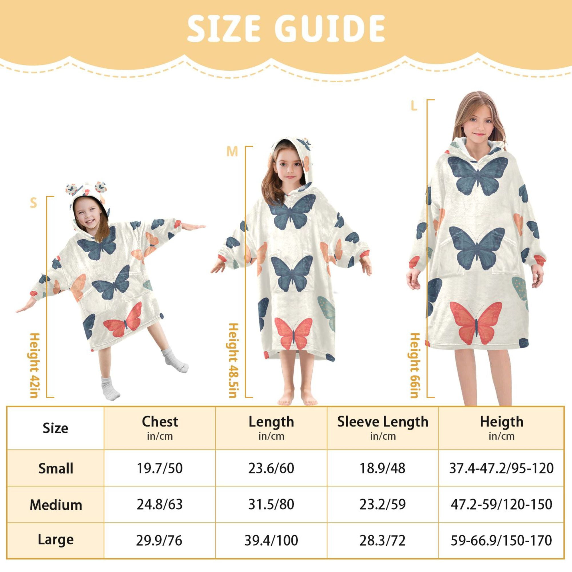 FORMRS Wearable Blanket Hoodie with Sleeves for Kids Cozy Flannel Sweatshirt, Orange Butterflies