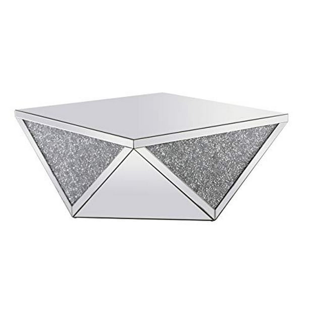 Living District 38 inch Square Crystal Coffee Table Silver Royal Cut ...