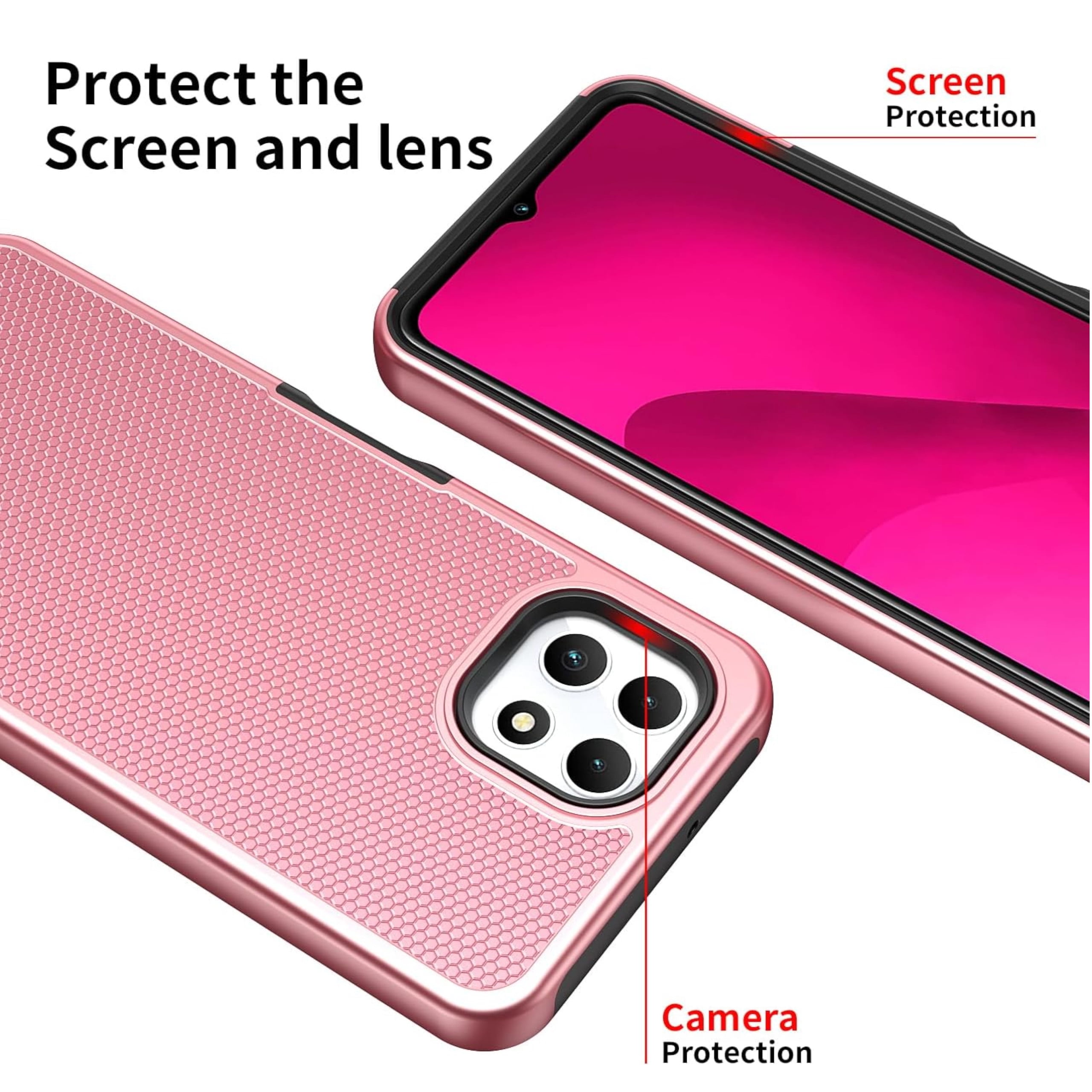 Xpression Phone Case For TCL K24 /TCL K23 Dual Layer Slim & Tough Hybrid Shockproof Heavy Duty Rubber TPU Matte with Textured Rugged Shell Protection Cover, Rose Gold