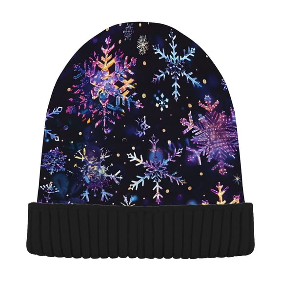 JSTEL Colorful Gliter Snowflakes Beanie for Women Men Winter Hat Reversible Skull Knit Cap