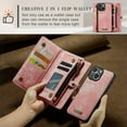 thumbnail image 2 of For Apple iPhone 14 Plus Wallet Case,Multi-Functional Retro Leather Purse Flip Cover Zipper Wallet Case with Removable Card Slots Pocket & Detachable Wrist Strap Magnetic Phone Case, Pink, 2 of 10