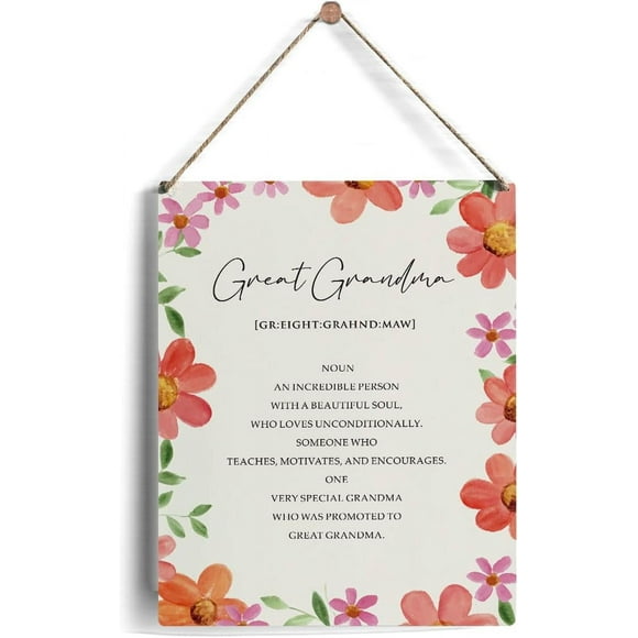 Great Grandma Definition Sign Gifts, Rustic Floral Grandma Wooden Signs for Mother's Day Birthday Wood Plaque Hanging Sign Home Decor 8 x 10 Inches